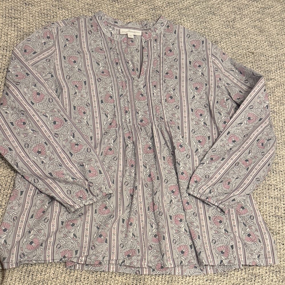 Pure Jill Floral Print Organic Cotton Blouse Size XL - Picture 1 of 4